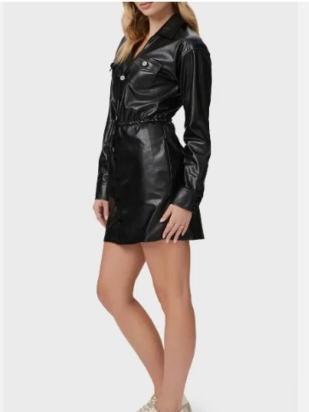 PAIGE Erin Long Sleeve Faux Leather Minidress Black Size S NWT